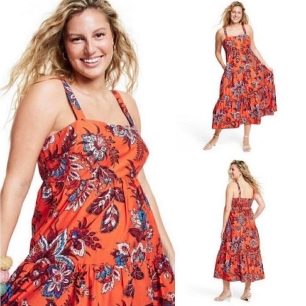 RHODE X Target Large Leafy Floral Print Tiered Midi Dress XL NWT